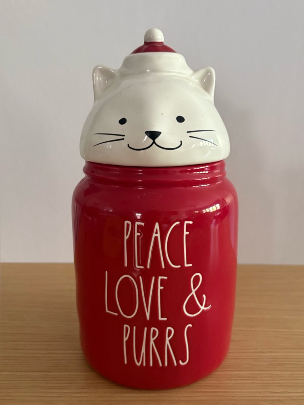 Rae Dunn Peace Love & Purrs Holiday Canister